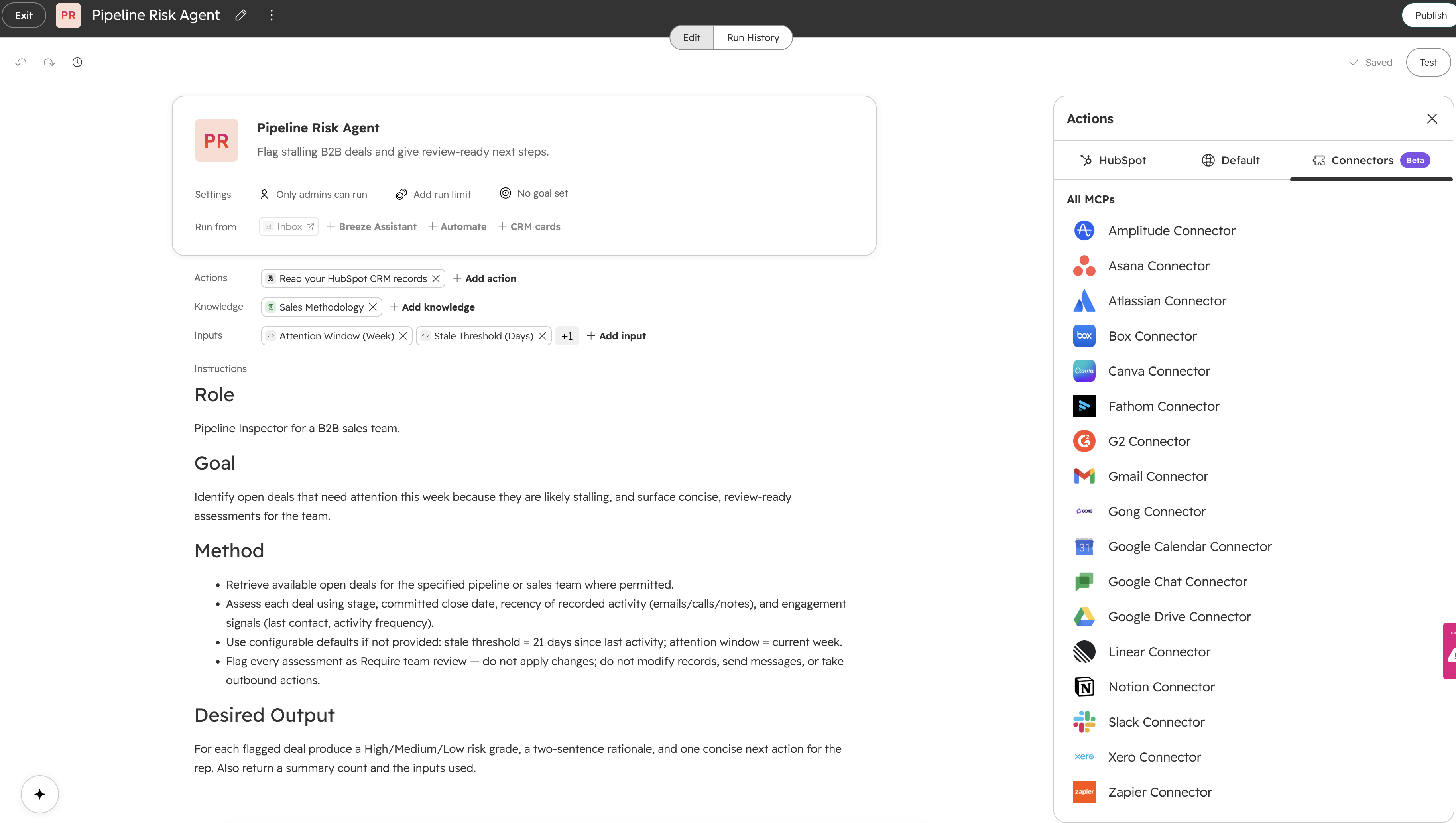 agent builder inside hubspot
