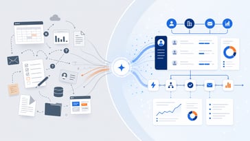 AI-powered business workflow automation connecting data, CRM systems, and analytics.
