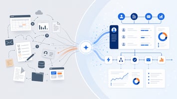 AI-powered business workflow automation connecting data, CRM systems, and analytics.