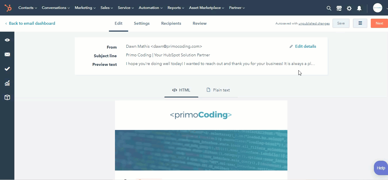 Primo Coding HubSpot
